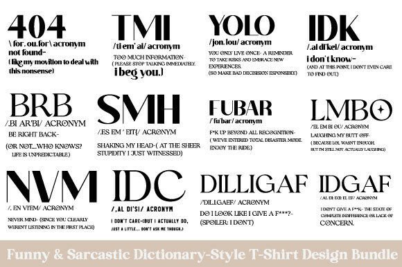 Funny Sarcastic Dictionary Graphics for T-Shirt Designs