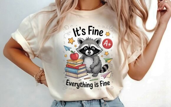 Sarcastic Raccoon It's Fine I'm Fine Graphics for T-Shirt Designs