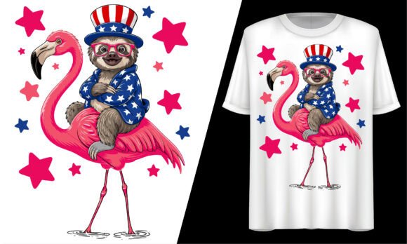 Sloth Riding Flamingo Graphics for T-Shirt Designs