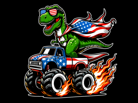 T-Rex Riding Monster Truck Graphics for T-Shirt Designs